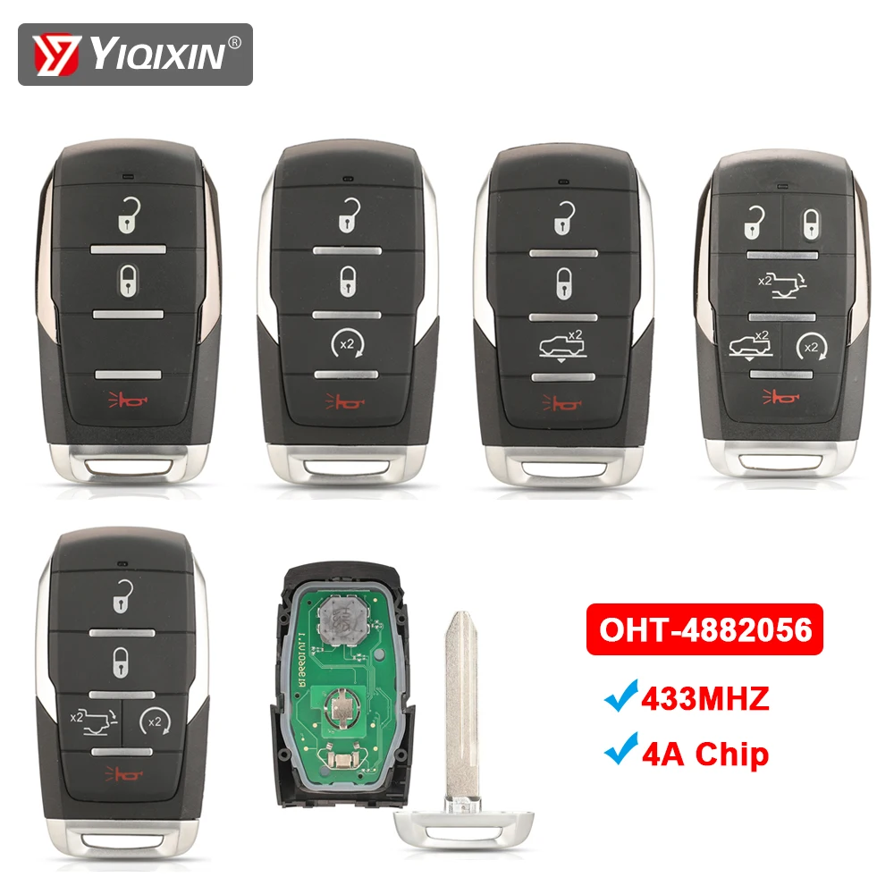 YIQIXIN 3 4 5 6 Button 433MHz OHT-4882056 4A Chip Smart Proximity Remote Car Key For Dodge RAM TRX Pickup Limited 2019 2020 2021