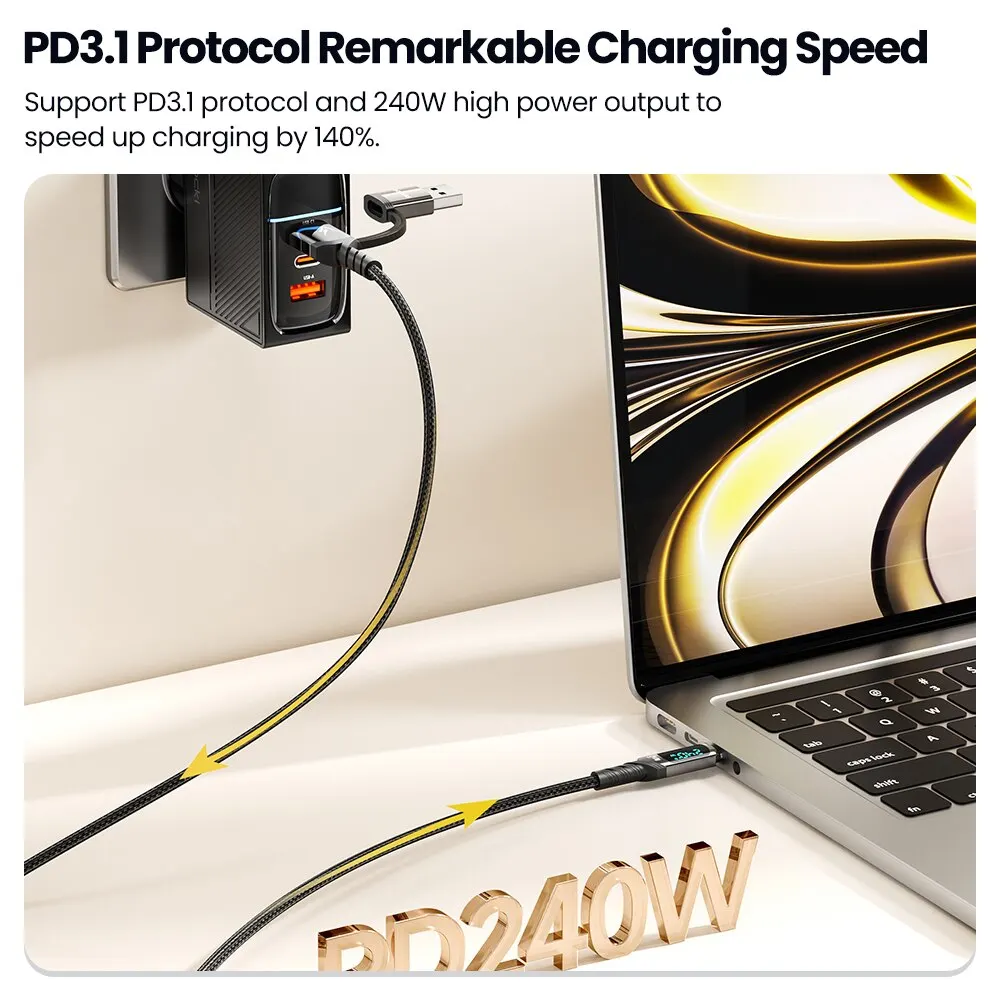 Toocki 2 in 1 Type C To Type C Cable 240W PD 3.1A Fast Charging USB C To C Display Cable For Macbook Huawei Xiaomi Samsung S23 image 2