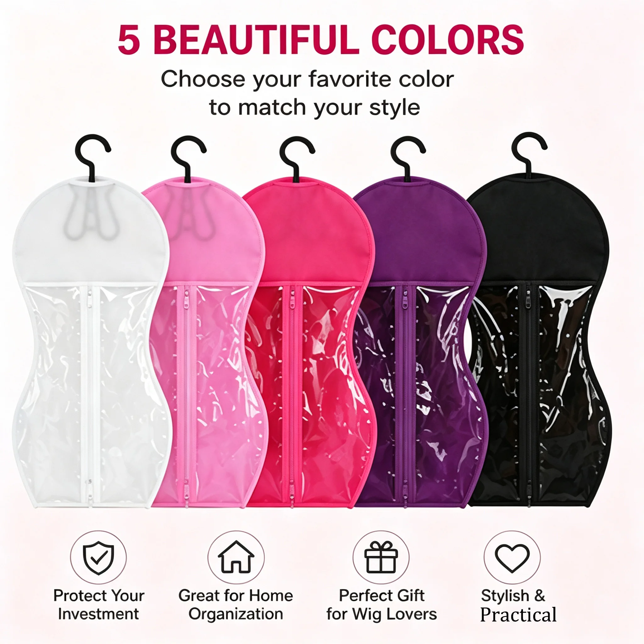 1/3/5pcs Premium Wig Storage Bags with Sturdy Metal Hangers - Black Transparent Design for Multiple Wigs & Hair Extensions