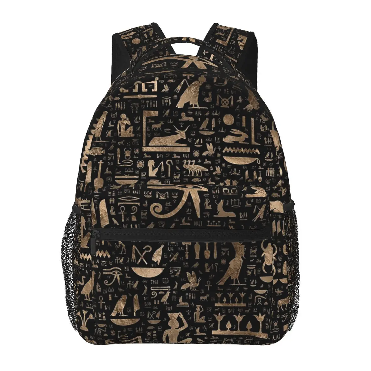 

Ancient Egyptian Hieroglyphs - Black And Gold Student Backpack School Bag Hiking Travel Daypack Fashion Bookbag Shoulder Bags