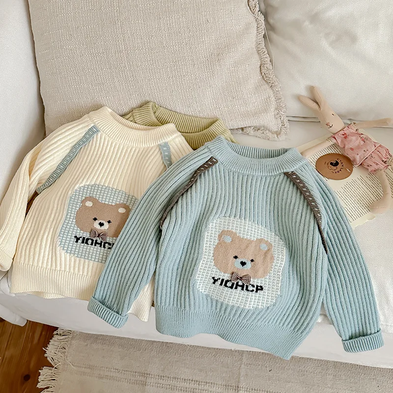 

Fleece Toddler Girls Sweaters Cute Bear Kids Tops Knitwear Pullover Winter Children's Clothes
