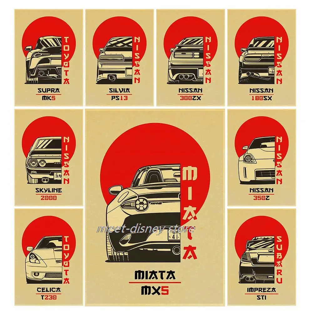 

80s Japan Car Poster Famous Wall Nostalgia JDM Modern Living Posters Creative Canvas Art Picture Home Decor Painting