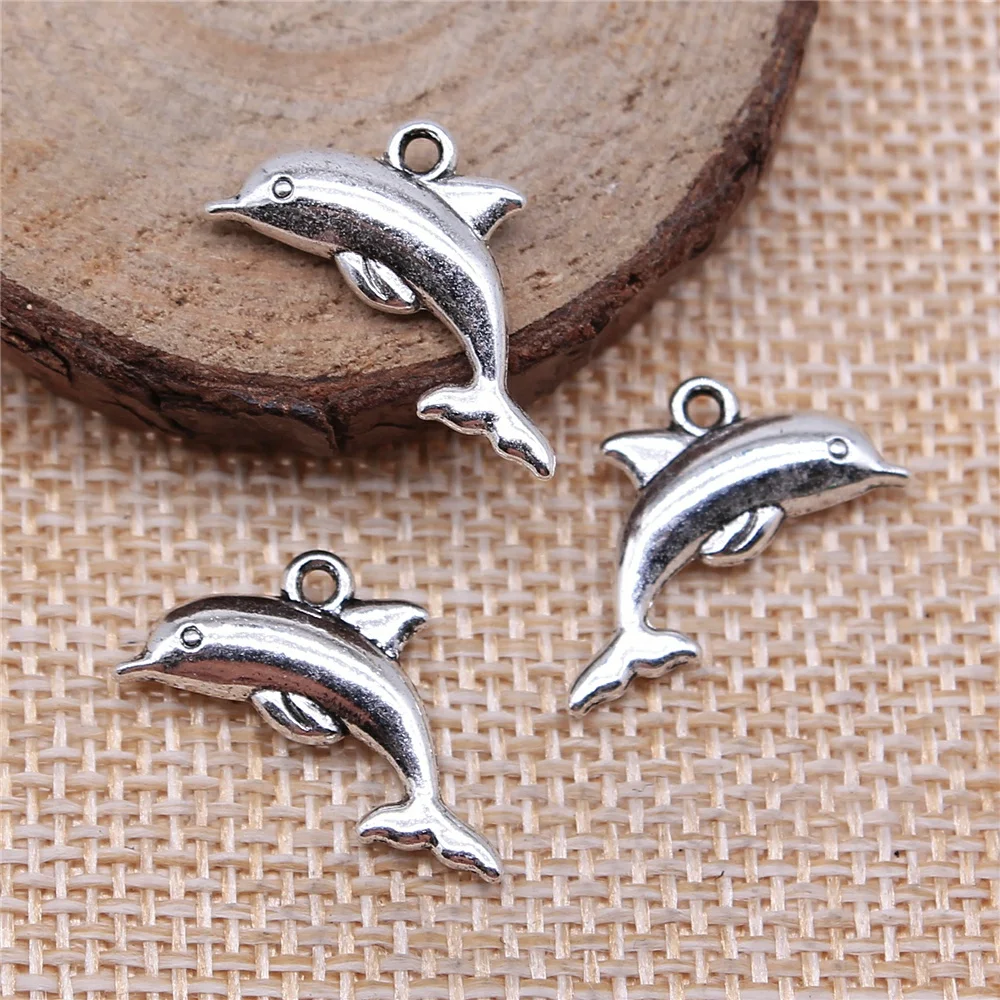 WYSIWYG 10pcs Charms Dolphin Antique Silver Color 15x22mm Metal Alloy Charms Jewelry Diy Accessories