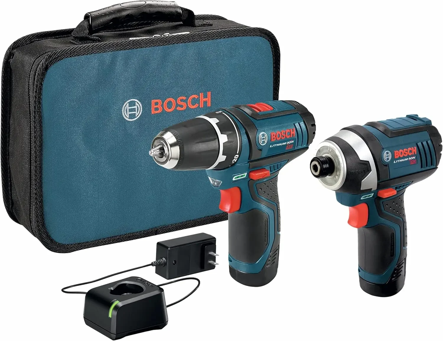 BOSCH CLPK22-120 12V Max Cordless 2-Combo Kit with 3/8 In. Drill/Driver, 1/4 In. Impact Driver, (2) 2 Ah Batteries, Charger