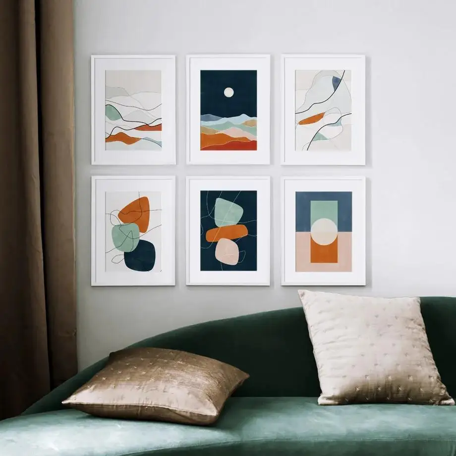 MidCentury Boho Canvas Wall Art  Abstract Colorful Geometry Prints for Living Room Decor