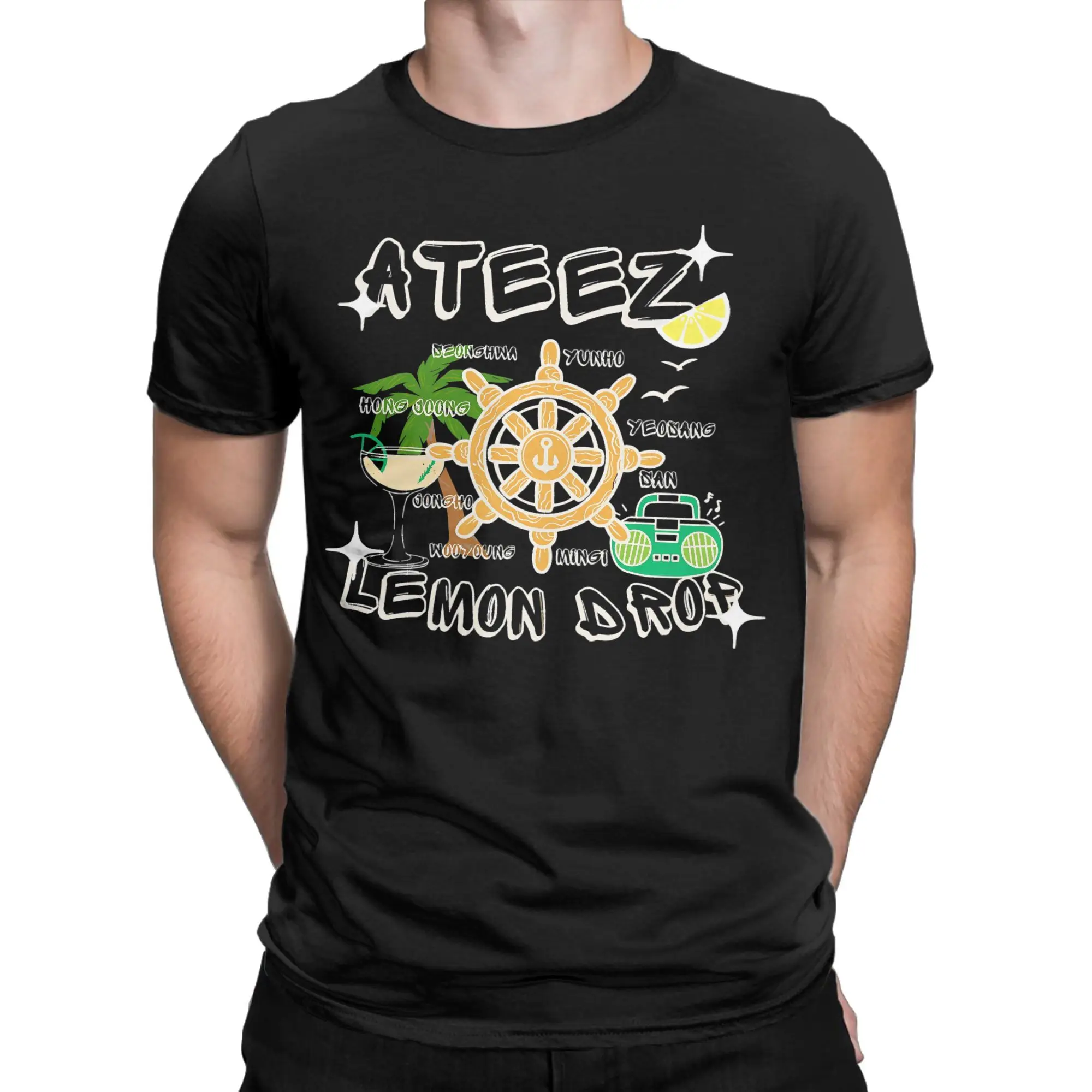 تي شيرت مطبوع عليه رسومات Ateezed Lemon Drop 2025 موسيقى البوب للرجال والنساء 100% قطن تي شيرت بأكمام قصيرة
