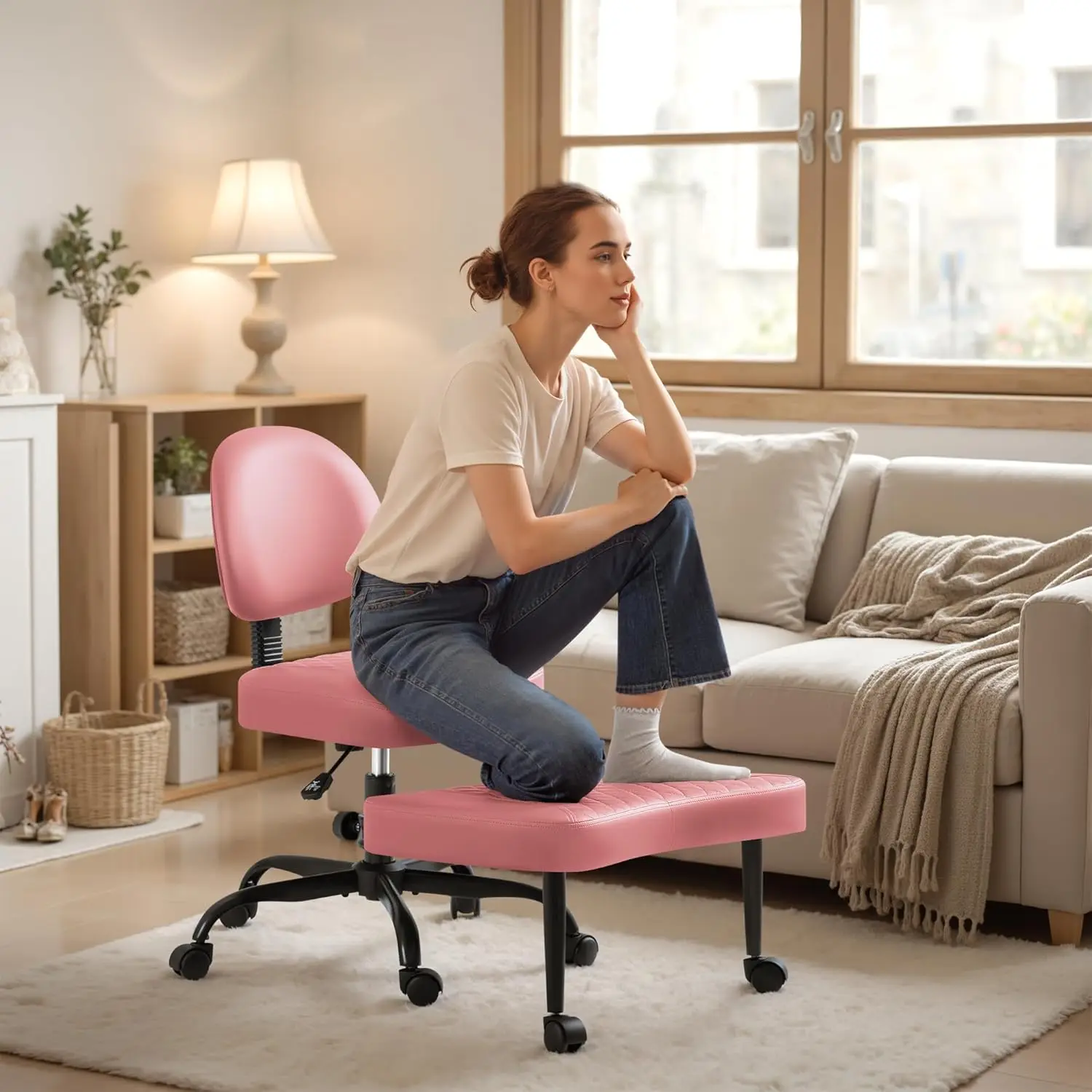 

Cross Legged Office Chair Swivel Adjustable Meditation Kneeling Support Leather Customized