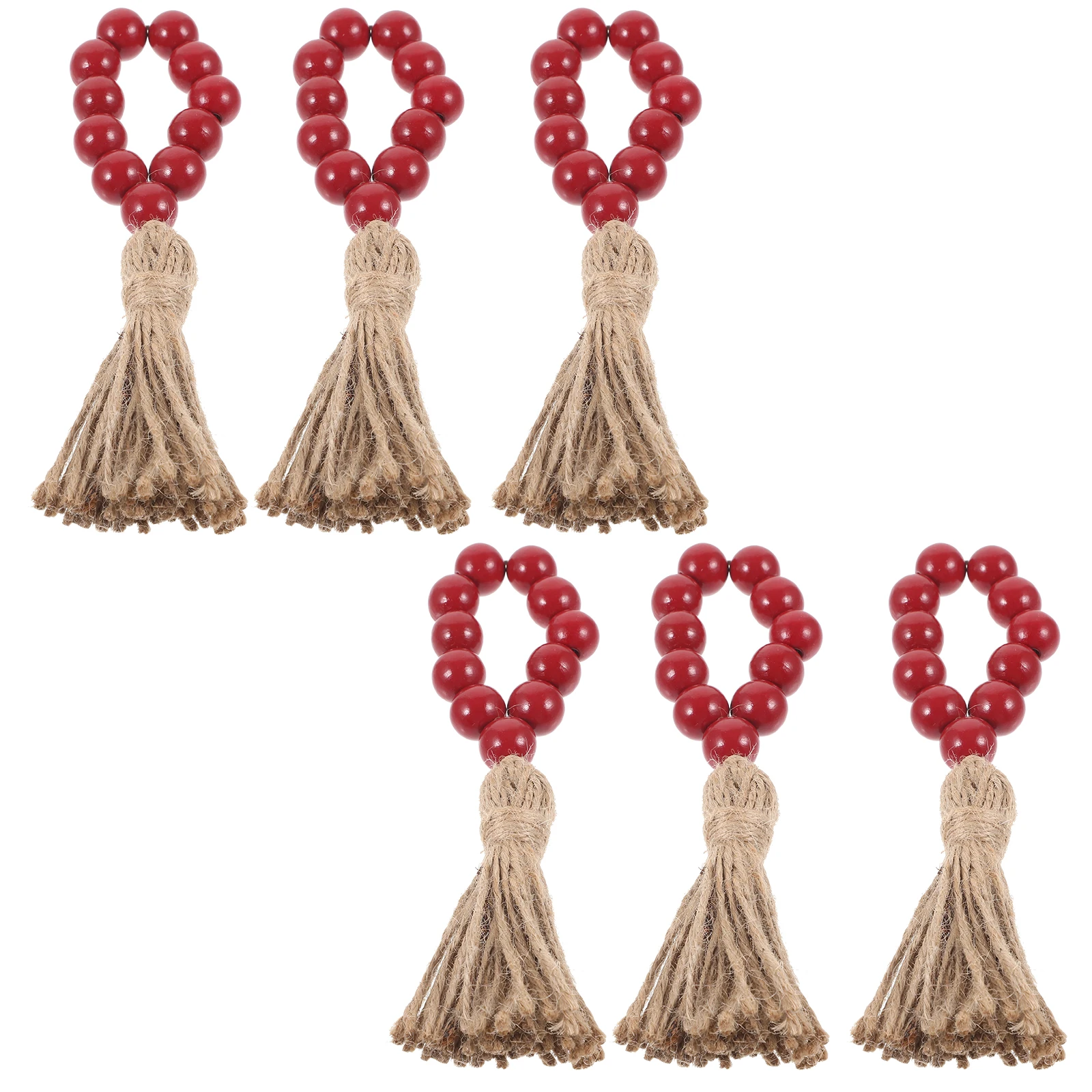 

6pcs Rustic Napkin Rings Wood Beads Farmhouse Style Tassel Decor Wedding Party Table Serviette Holders Adjustable Size For