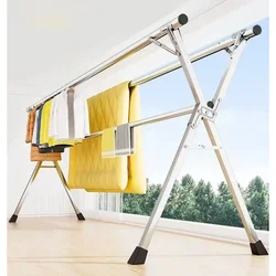 Floor-standing clothes drying rack Stainless steel floor folding X-shaped balcony hanger indoor and outdoor Clothes  rod