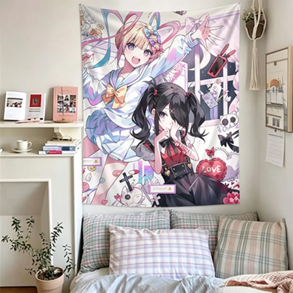 Cyber Yandere Girl Y2K Aesthetic Tapestry Kawaii Decor Bedroom Wall Styling Photo Backdrop Ideal for Geometric Cloud Design