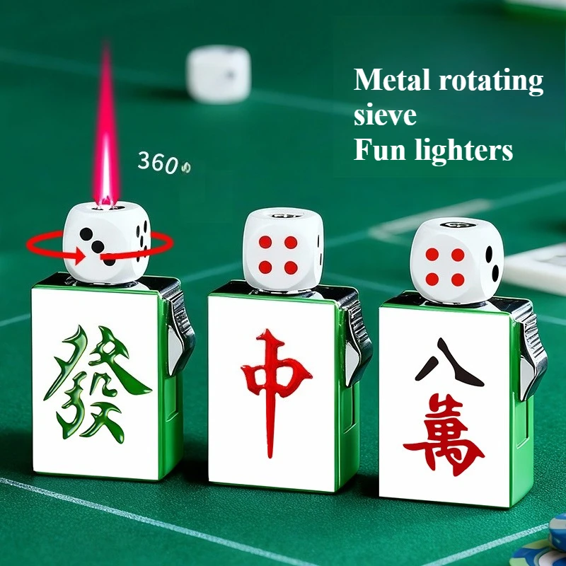 Creative Rotating Dice Poker Lighter Windproof Refillable Butane Igniter, Stress Relief Outdoor Ignition Tool for Boyfriend