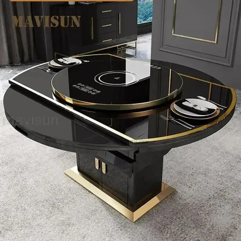 Light Luxury Unfolded Rectangle Dining Table With Induction Cooker And Large Island Kitchen table  Elegant Luxury Home Furniture