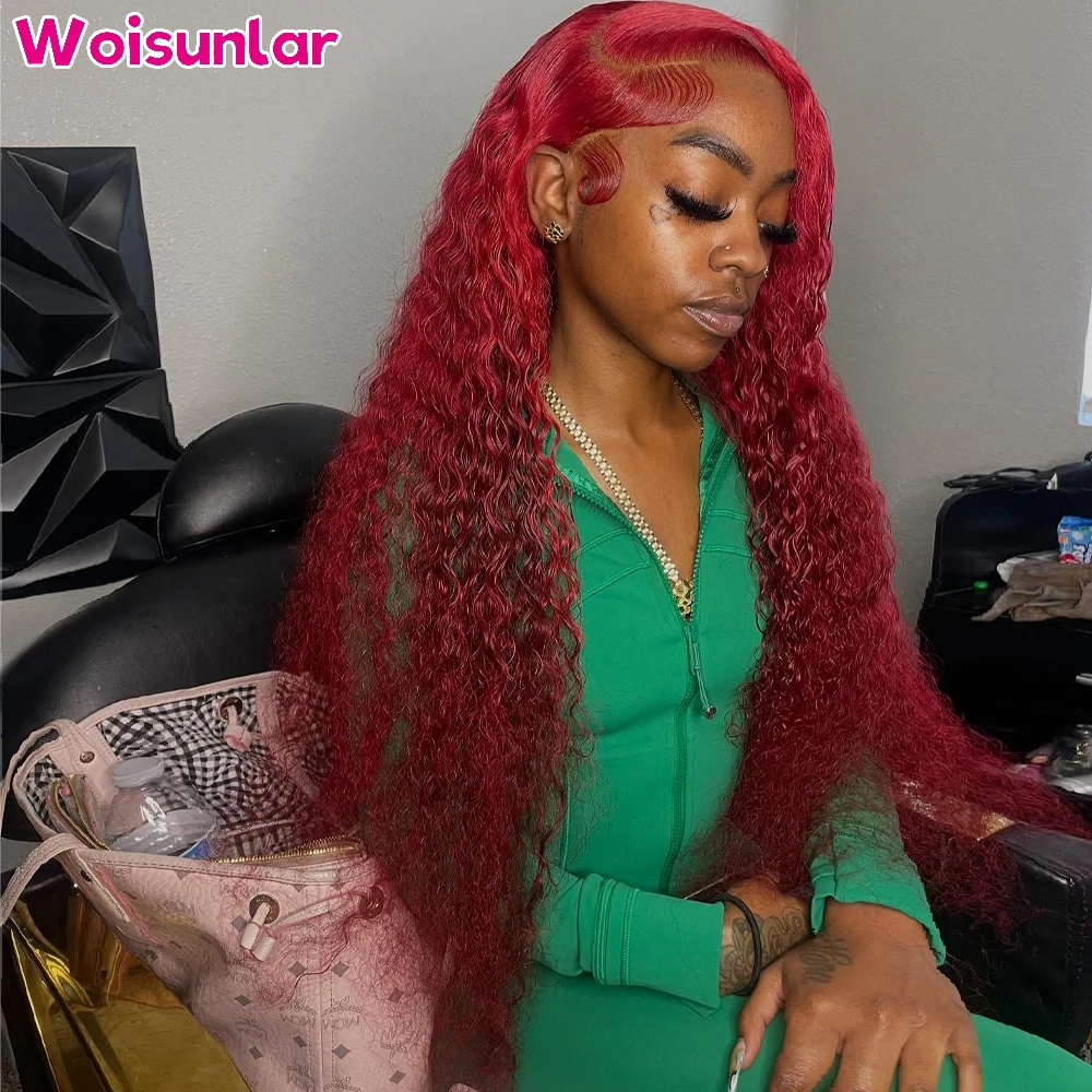 

36 дюймов Красные парики из натуральных волос на кружеве спереди Предварительно выщипанные вьющиеся Джерри 200% 180% Для женщин 13x6 13x4 Прозрачные кружевные человеческие волосы 100%