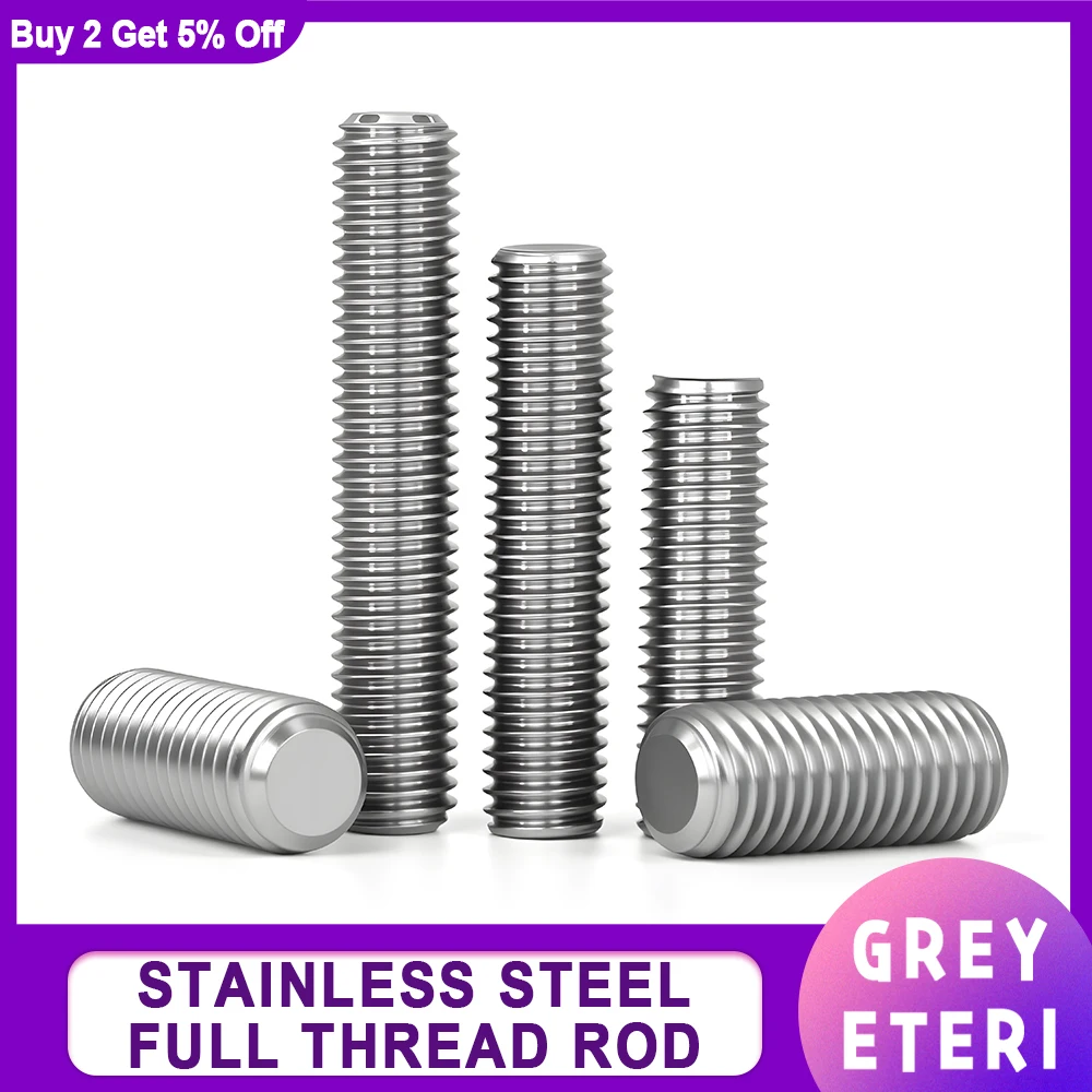 

1-20pcs Threaded Rod 304 Stainless Steel Screw Diameter 30-300mm Fully Metric Headless Bolt Thread Stud Rods Screws M3 M4 M5-M20