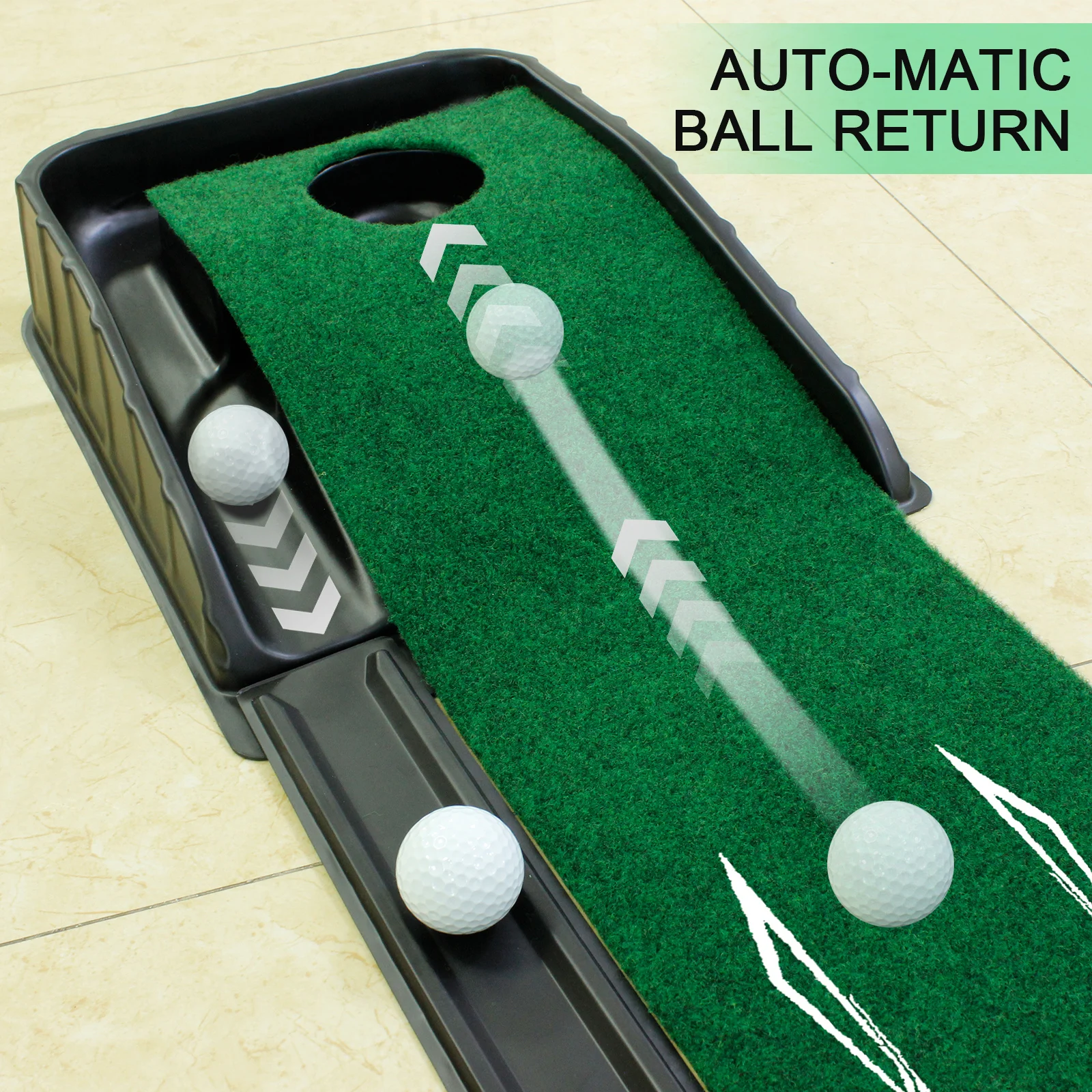 CRESTGOLF-alfombrilla de Golf para interiores, con retorno automático de bolas y guías de alineación, Putting Green