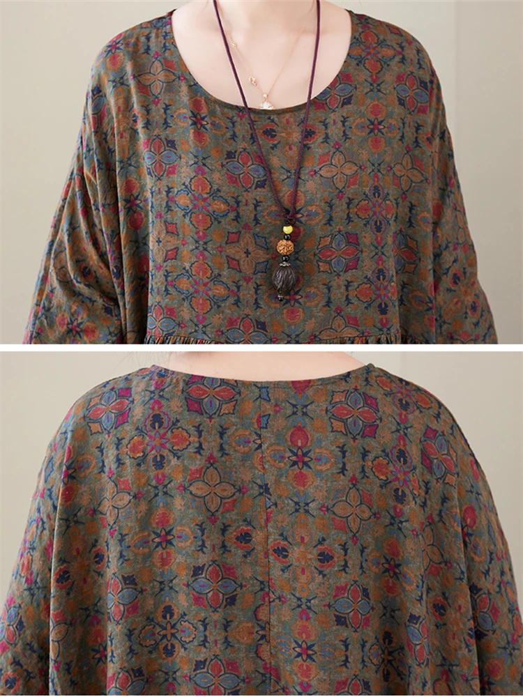 Short Sleeve Cotton Vintage Print Floral Dresses For Women 2026 Spring Summer Loose Casual Long Dress Robe Femme Elegant Clothes