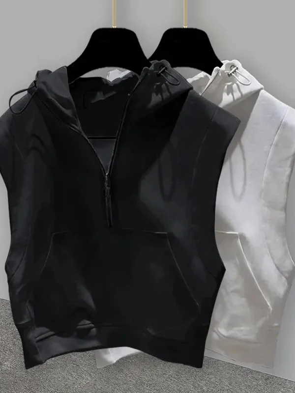 

plus Size 300 Pou Hooded f Zipper Svel T-irt ex Summer Casual Loose Fit Vest Pure Color Trendy Youth Sle