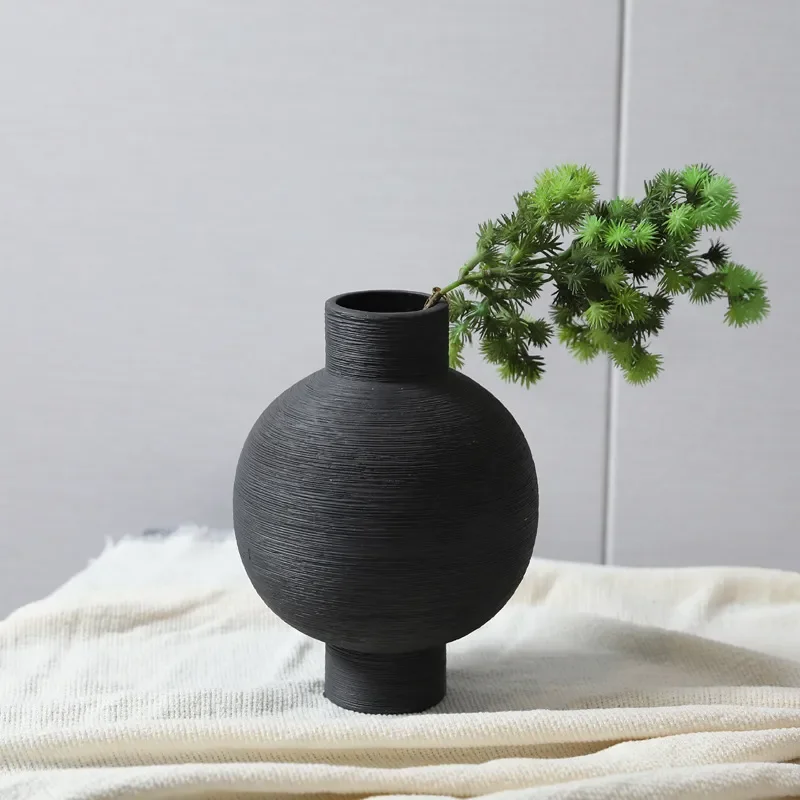 for Modern Wabi Sabi Black Ceramic Vase Ornament Living Room Dried Flower Arrangement Desktop Creative Flower Device Soft