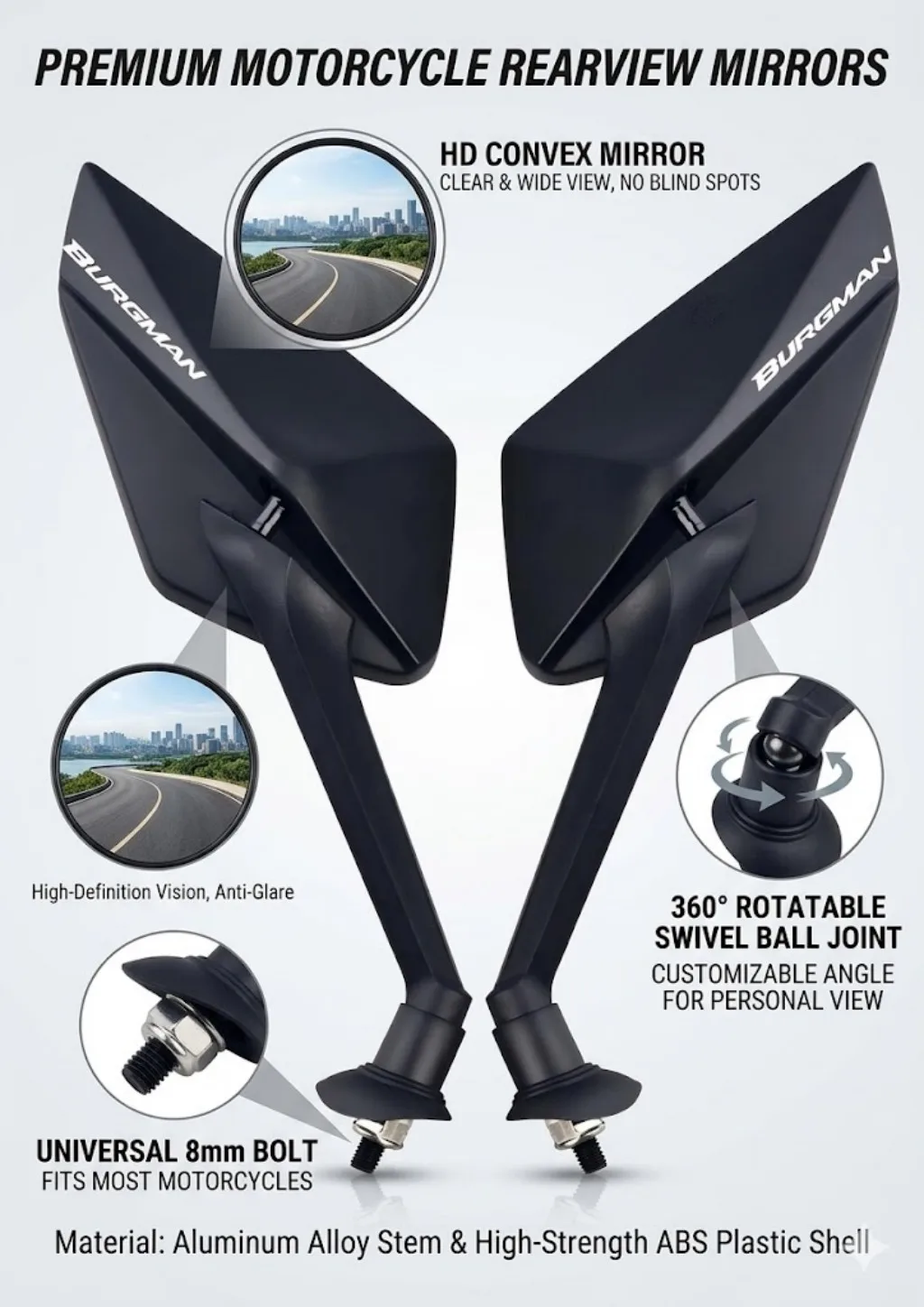 

New simple installation and fashionable motorcycle rearview Mirror For BURGMAN AN125 AN250 AN400 AN650 AN 650 400 650 2019 2020