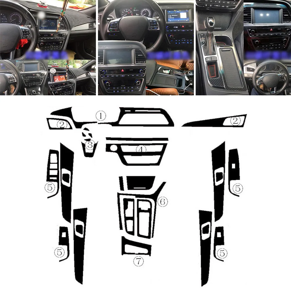 Decals Stickers 1 Set Of 3D Carbon Fiber Black Center Console Cover Style For Hyundai Sonata 9 2015-2017 Decals