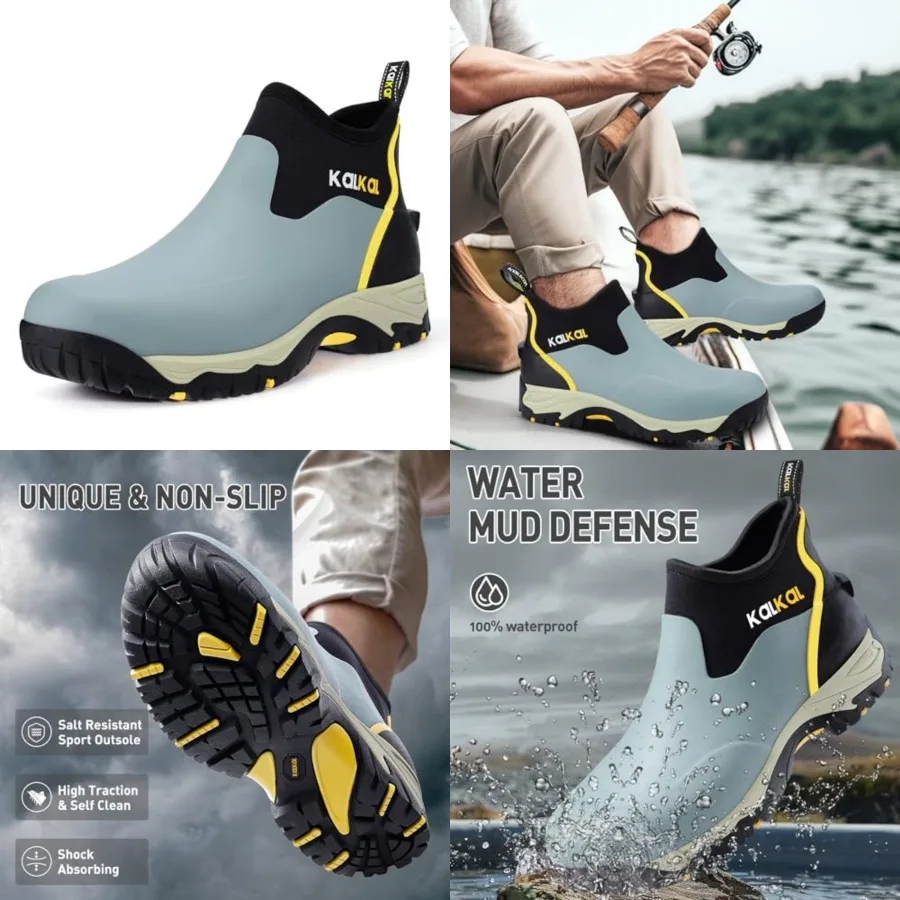 

Kalkal Men's Rubber Boots, Waterproof Ankle Rain Boots, Insulated Working Booties with Comfortable Sports Sole, Outdoor Mud Boo