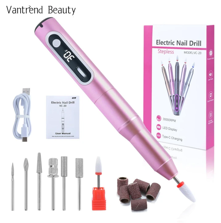 30000 RPM Brushed Motor Aluminum Professional Portable Nail Drill Machine Electric Nail File Pen Manicure