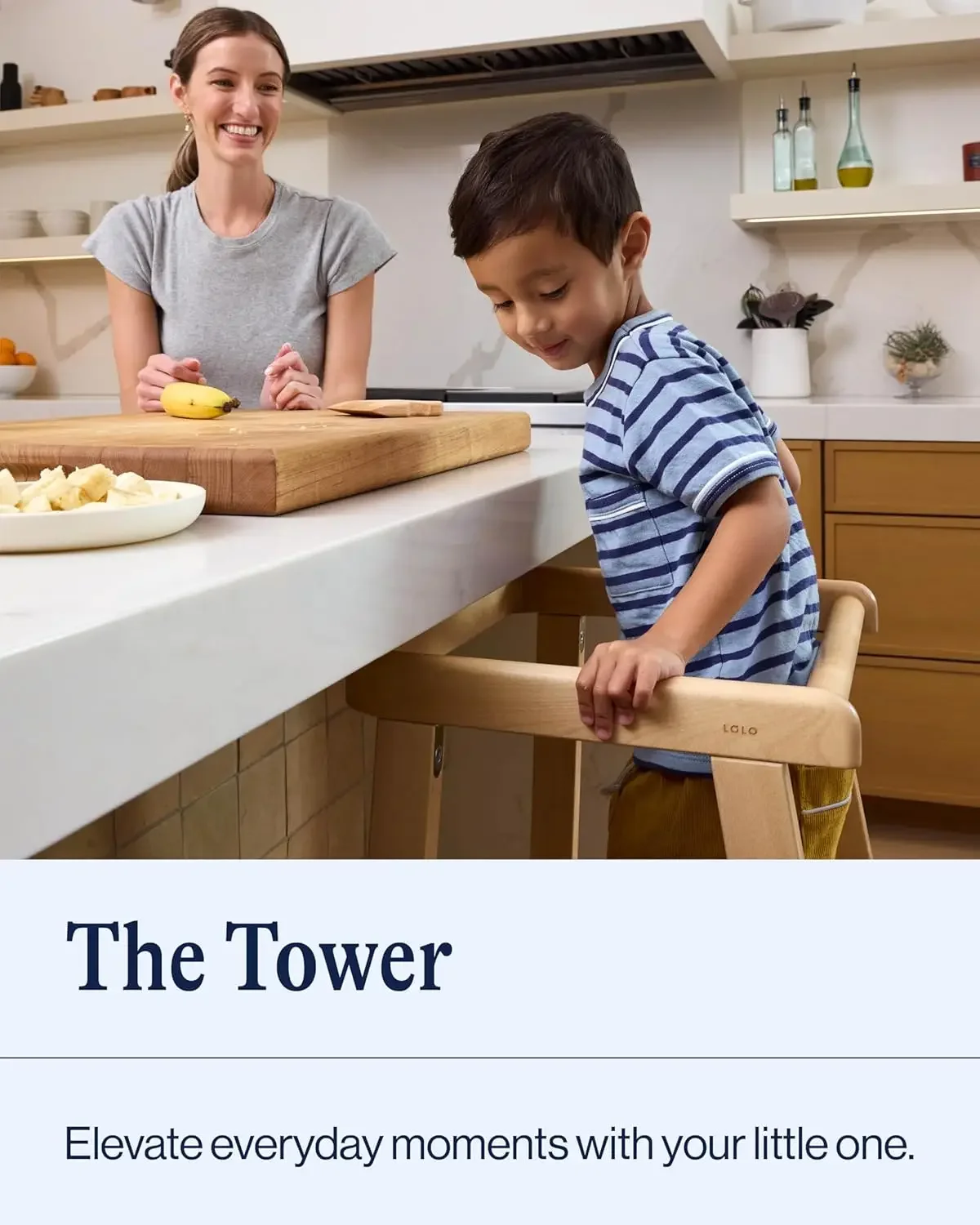 The Tower - Adjustable Height Toddler Kitchen Stool Helper, Made from Sustainable Birch, Non-Toxic Finish, Supports Up to 200 lb