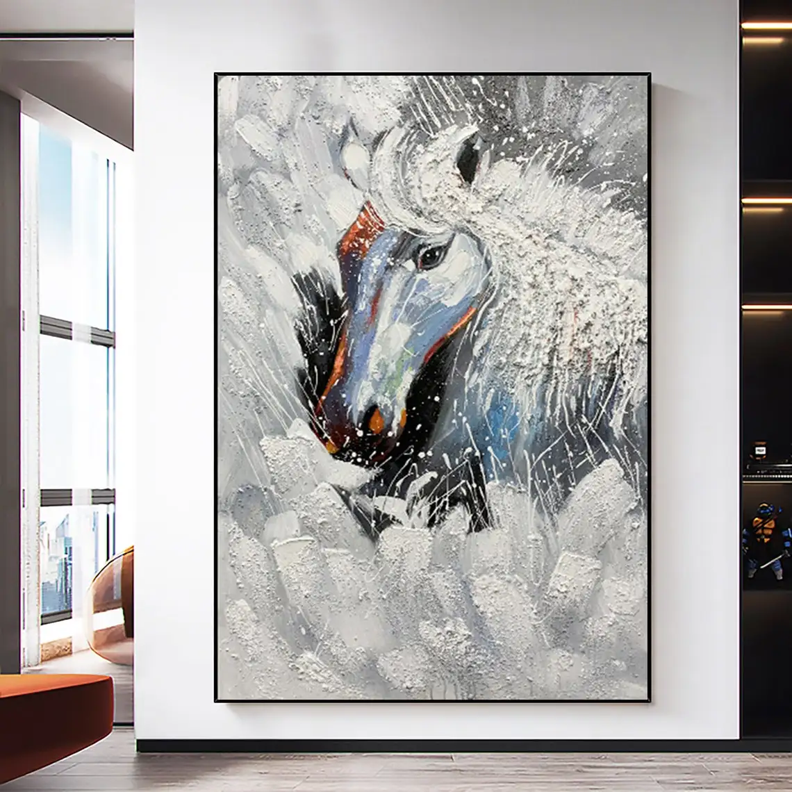 

Abstract Animal White Horse Hand Painted Oil Painting on Canvas Texture Palette Knife Painting Modern Living Room Wall Art Decor