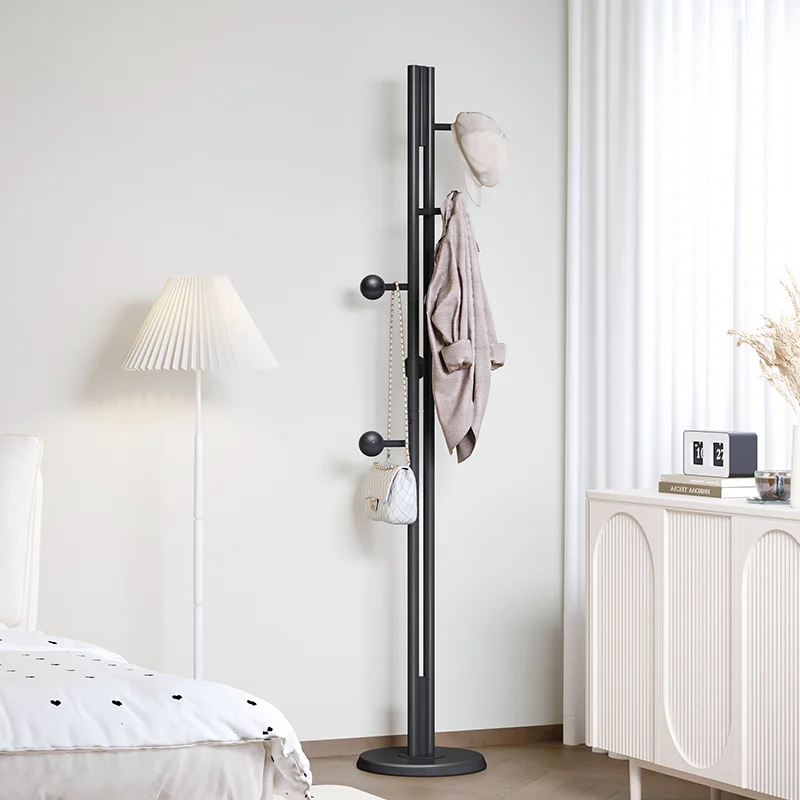 実用的なダブルロッドメタルコートラック、リビングルーム用アートディスプレイ付きフロアスタンド型洋服ハンガー