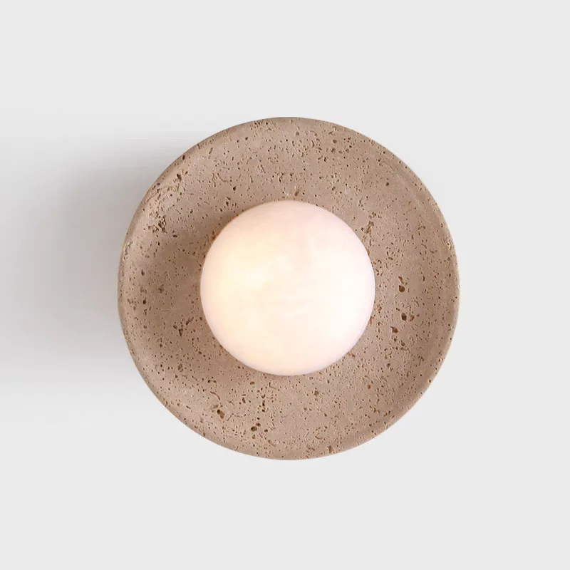 

Vintage Round Shape Natural Stone Art Decoration Wall Lamp Interior Wall Lights Bedroom Decor Led Sconce Cream Home-appliance