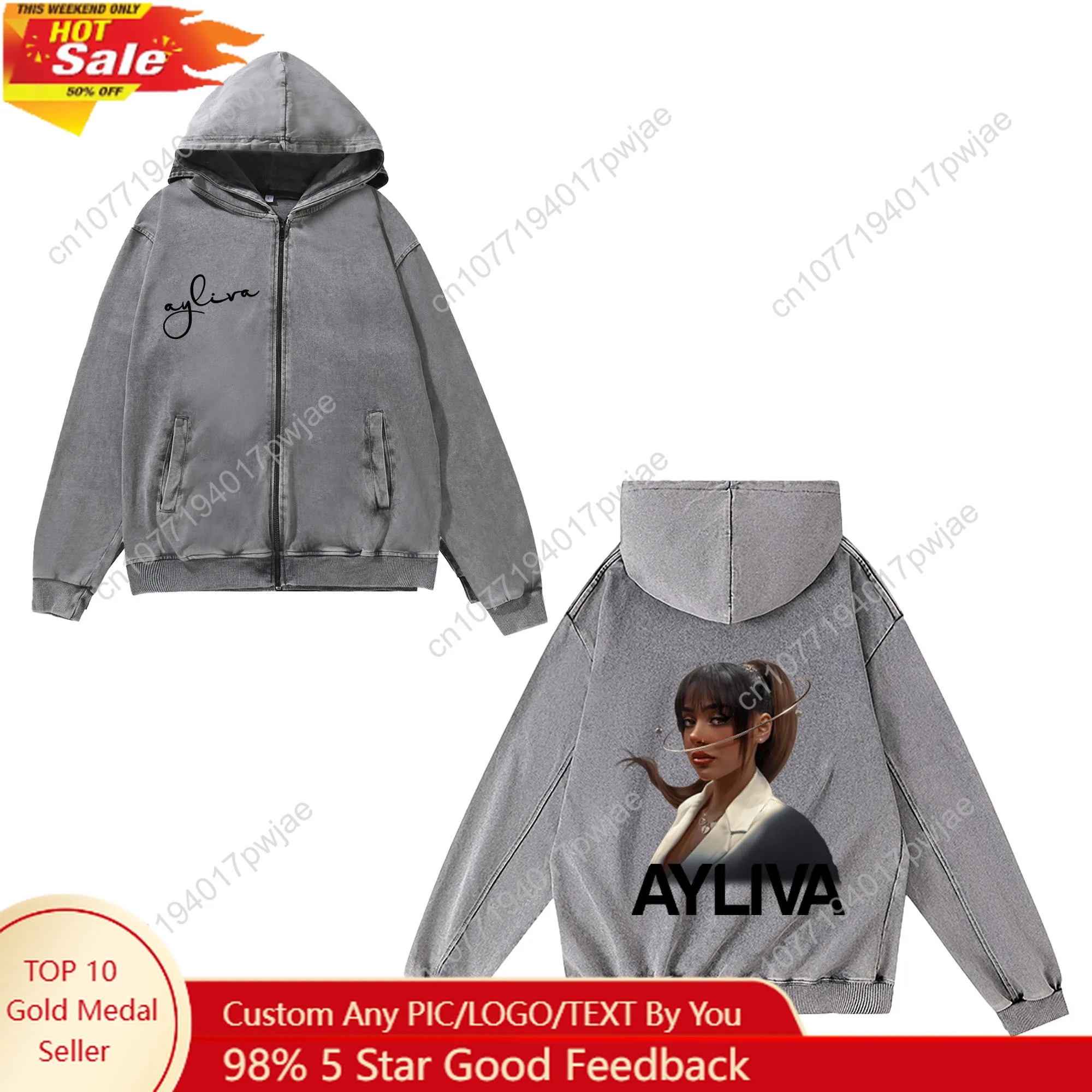 

Ayliva Music Singer Zipper Sweatshirt Man Woman Vintage Hoodies Sweat Shirt With Pocket Full Zip Customized Jacket Tops