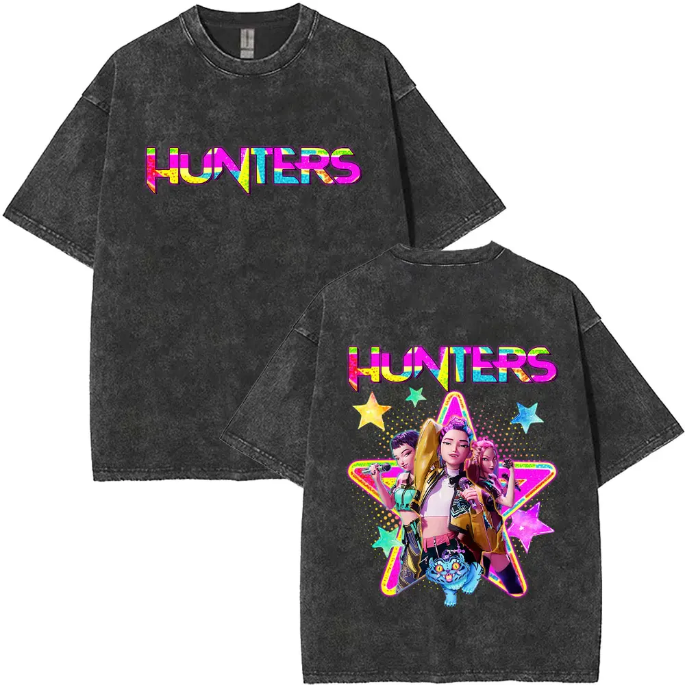 

Washed Vintage KPop Demon Hunters Rumi Mira Zoey Derpy Tiger Graphic T-shirt Men Women Korean Fashion Trend T Shirt Fans Gift