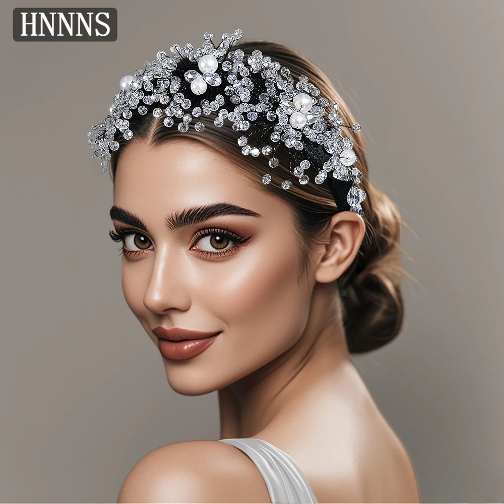 

TOPQUEEN Light Luxury Bridal Wedding Rhinestone Headband Hand Woven Pearls Fashionable Lady Banquet Dancing Party Headwear YXA98