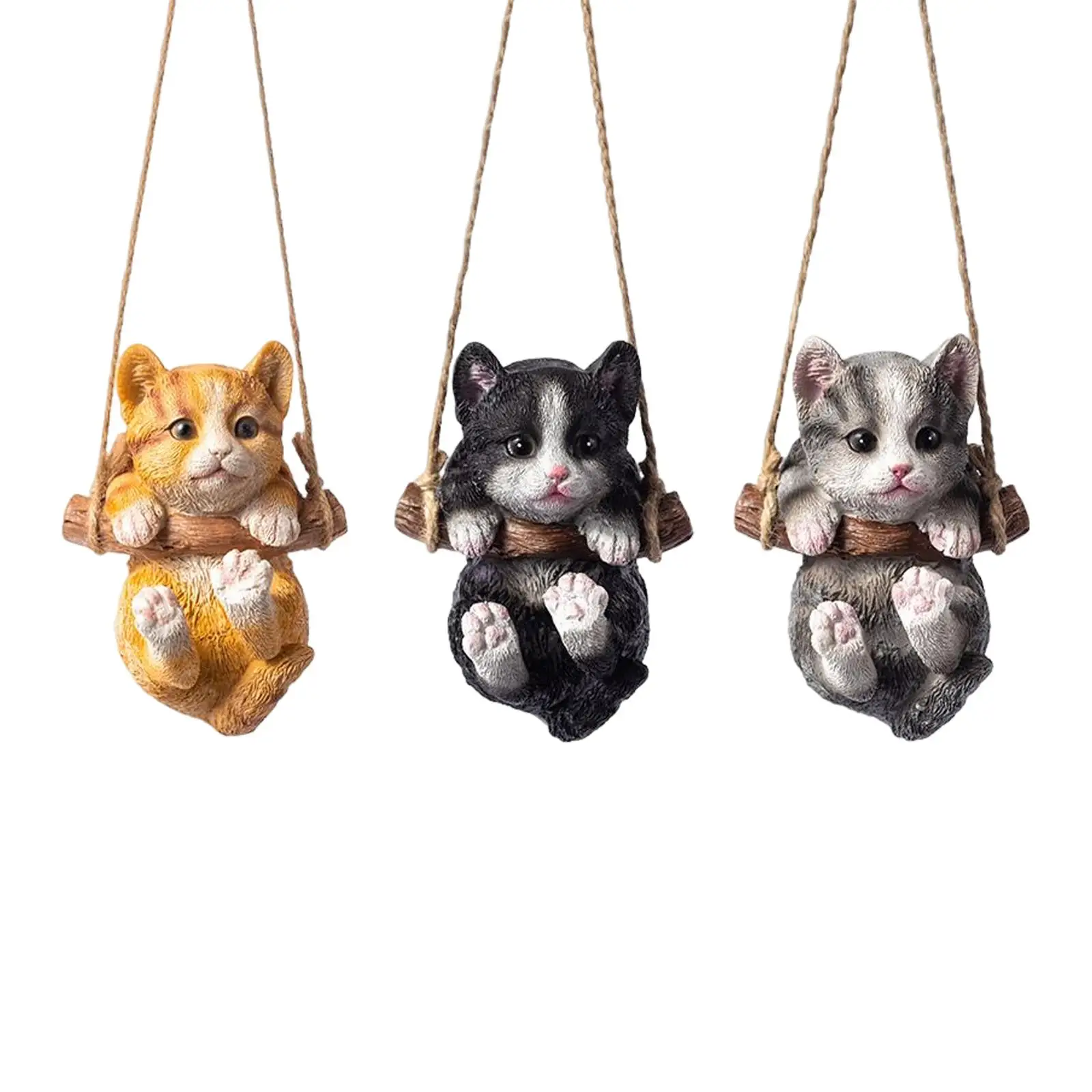 Cute Hanging Cat Statue Garden Animal Figurine for Bedroom Indoor Decor