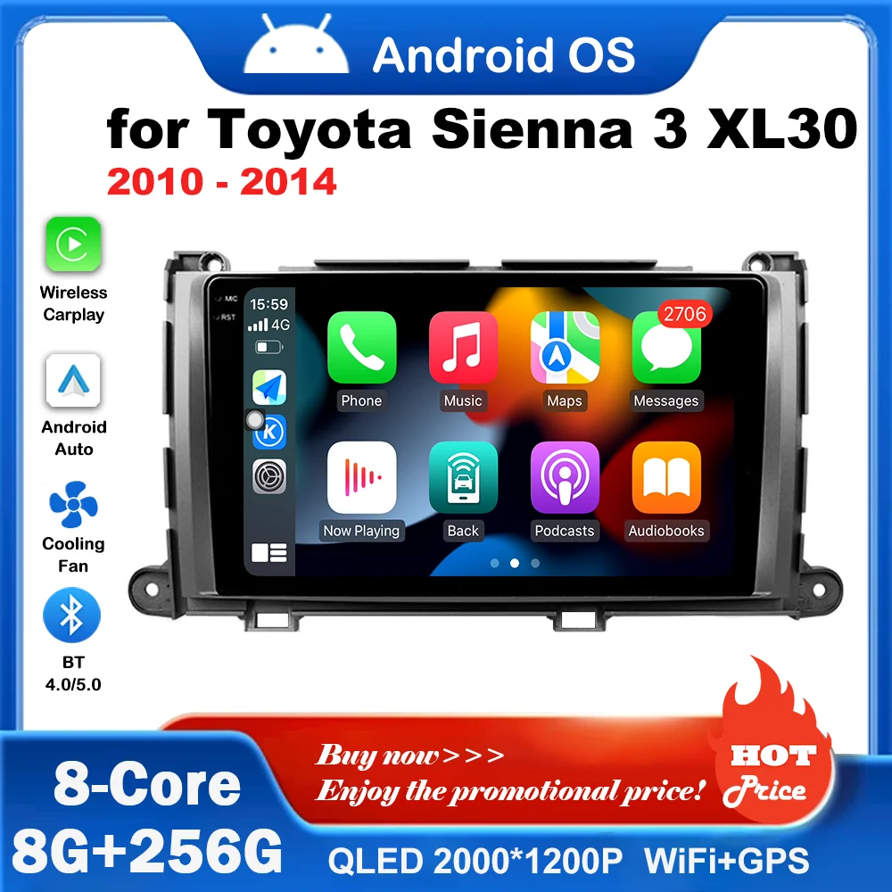 

Navigation GPS 4G HD Screen No 2 din Carplay for Toyota Sienna 3 XL30 2010 - 2014 Car Radio Multimedia Player BT WiFi Android OS
