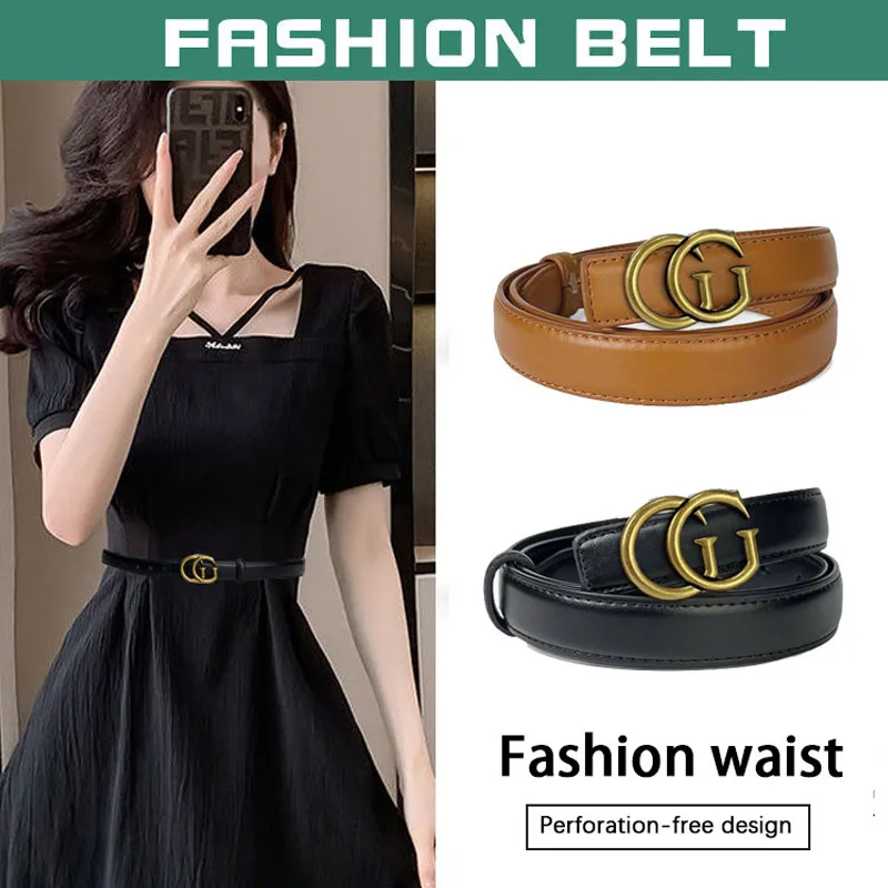 

Belts for Women, Luxury Vintage Interlocking GG Buckle Black Belt, One Size Plus Size Friendly for Jeans