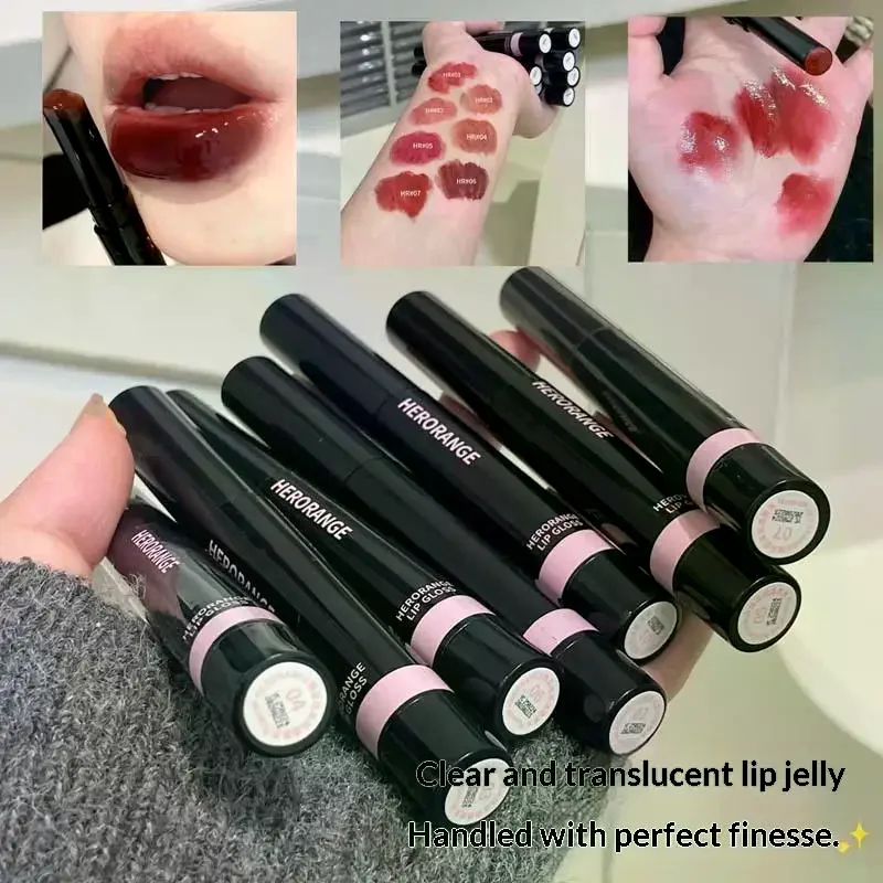 HERORANGE Mirror Jelly Solid Lip Gloss Peach Lipstick Hydrating Clear Water Lip Glaze Moisturizing Lip Tint MakeUp Cosmetics