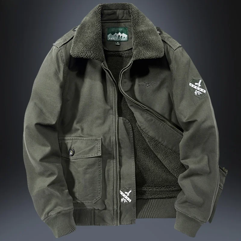 

Мужская летная куртка на осень-зиму, утепленная, свободного кроя, больших размеров, с меховым воротником, из чистого хлопка, повседневная теплая верхняя одежда, хлопковое пальто