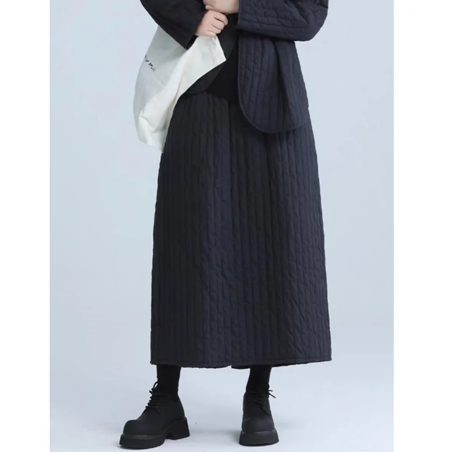 

Thiened Cotton f Skirt Women's Winter Mid-Length A-Line Skirt Street Sle High Waist PVC Fabric Embroidered Pure Color