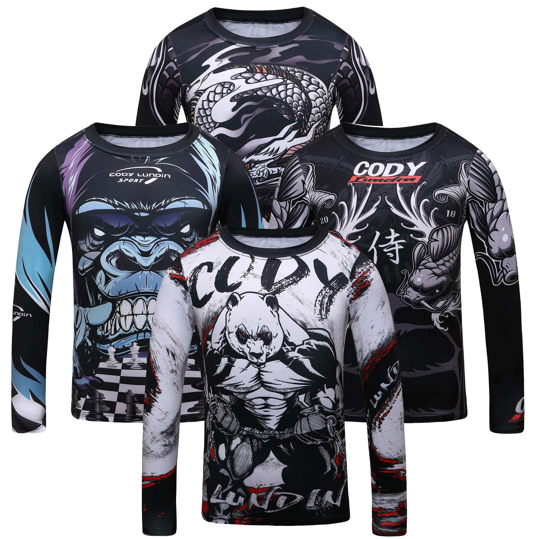 Cody Lundin Spandex Stretchy Tights Rash Guard T-shirts Kids Boys Running Training Quick Drying T-shirts for Children Clothing