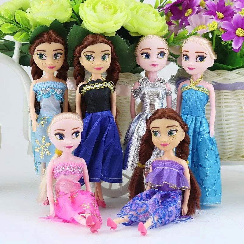 cartoon 16cm  Disney Frozen Princess Doll Snow Queen Elsa Figure Doll Toy Princess Anna Character Model Toys for Girl Random 1Pc