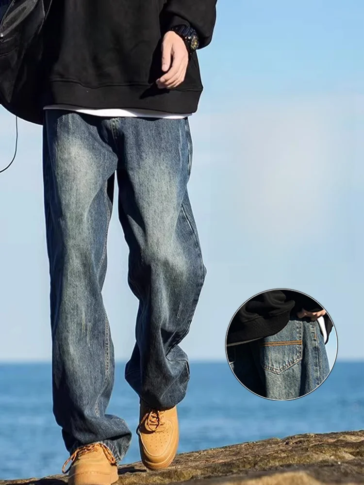 

Retro American Denim Jeans Men's Spring Autumn Trendy Loose Straight Casual Long Pants Faionable Urban Wear Resistant Wear