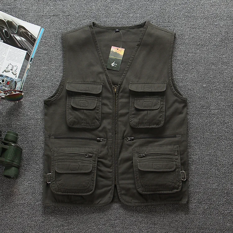 Summer workwear vest men's trendy brand ins loose multi pocket tactical camisole tactical multi pocket zipper functional style