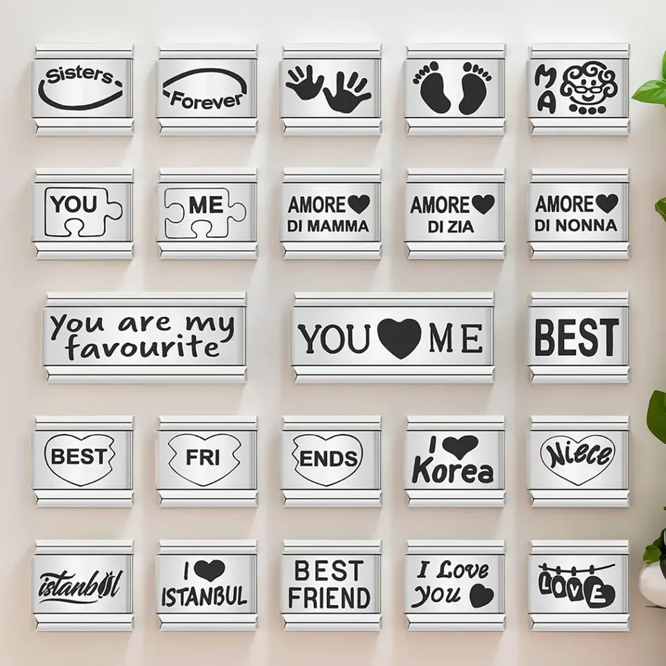 

Lovers Footprints I Love Series Italian Charm Modular Links 9mm Stainless Steel Bracelet DIY Jewelry