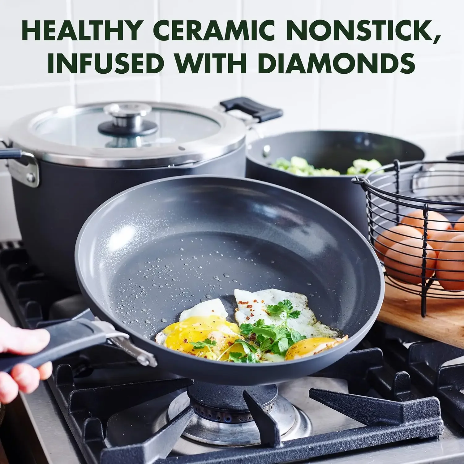 

Levels Stackable Hard Anodized Healthy Ceramic Nonstick 11 Piece Cookware Pots and Pans Set, PFAS-Free