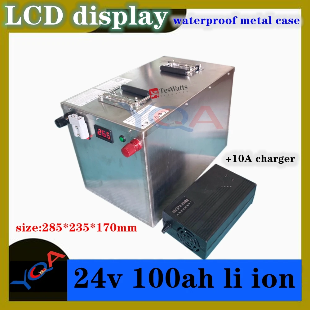 rechargeable Lithium 24v 100ah li ion battery with pcb BMS for golf cart/solar system/truck/sea scooter+10A charger