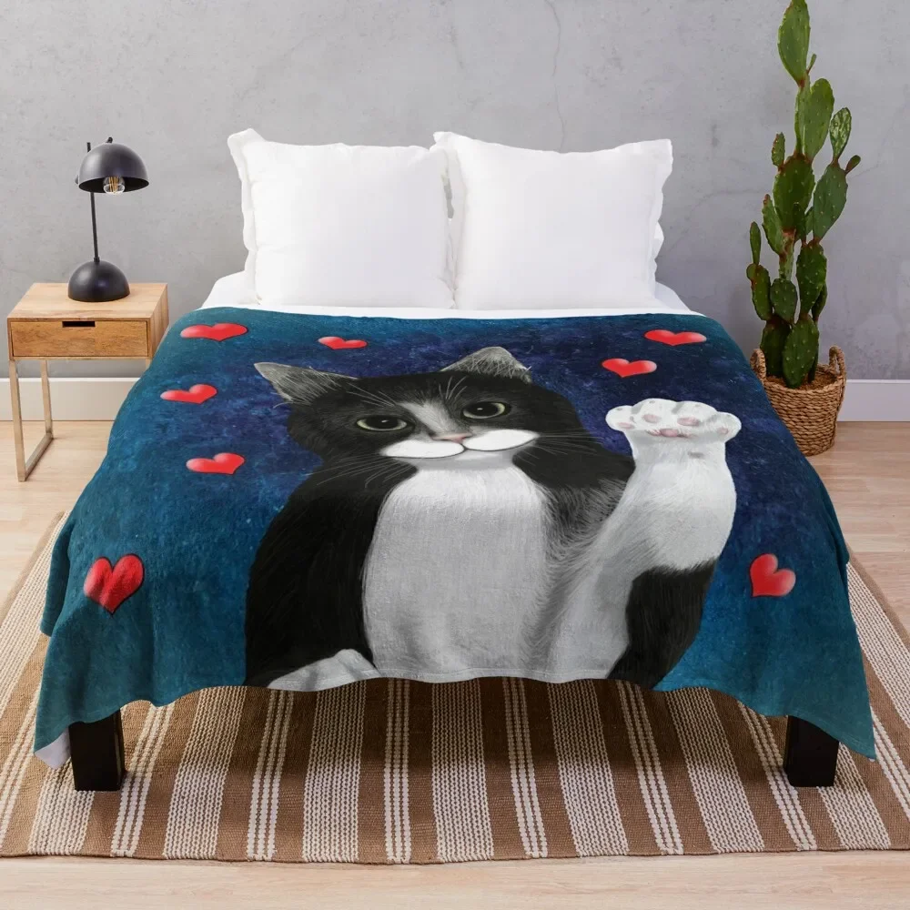 Loving Tuxedo Cat Throw Blanket Decorative Sofa Bed Fashionable Soft Blankets