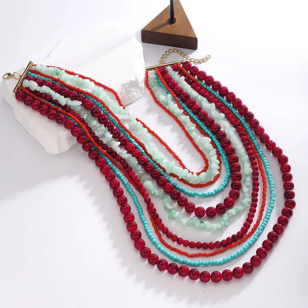 Multi-strand Bead Stacking Necklace Colorful Gravel Bohemia Style Layer Baroque Necklace Stone Bead Beads Chains Necklace