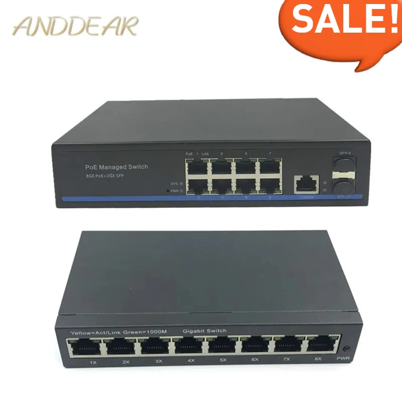 

Management 8 Port 10/100/1000Mbps PoE Ethernet Switch Managed Switch With 2 Gigabit SFP Slots IGMP VLAN Management PoE Switch