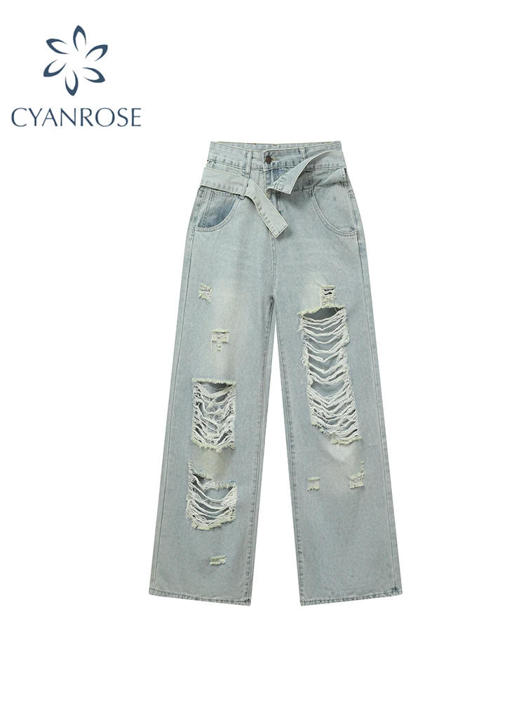 

Women Blue Baggy Y2k Ripped Jeans Harajuku 90s Streetwear Denim Trousers Japanese 2000s Style Jean Pants Vintage Trashy Clothes